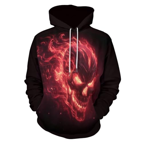 Sweat imprimé 3D crâne enflammé pull noir mode fantastique