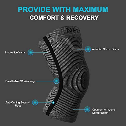 Neenca Compression Knee Sleeve, Fabric Knee Braces For Knee Pain Women & Men, Knee Support Braces For Knee Pain, Arthritis, Meniscus Tear, Swelling, Inflammation, Joint Pain Relief (Black, X-Large) #TOP2