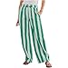 QIGUANDZ Vertical Striped Wide Leg Pants Womens Vintage High Waist Loungewear Pant Fashion Casual Loose Fit Pocketed Trousers Green