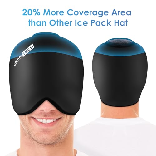 Image of ComfiTECH Head Ice Pack Wrap Cold Cap Cooling Gel Hat, Medium, Dark Black