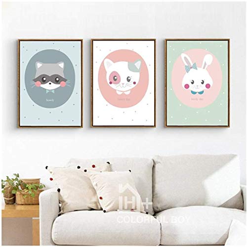 Affiche chambre enfant raton laveur et animaux de la bande dessinée toile 50x70cm
