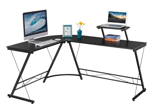 Yaheetech Escritorio en L Grande 162,5x130x96,5cm Mesa Escritorio Esquinero Escritorio Gaming en Forma de L Mesa Ordenador con Soporte Monitor para Oficina Despacho Negro