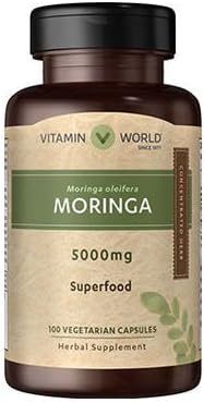 Vitamin World Moringa 5000 mg cápsulas vegetarianas suplemento a base de hierbas 100 tabletas