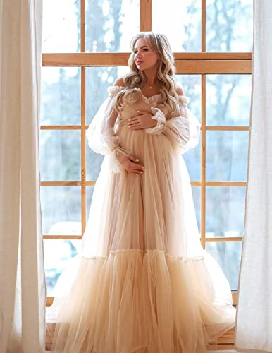 Qqcute Lavender Tulle Robe Long Sleeve Maternity Dress For Photoshoot Sheer Off Shoulder Bridal Lingerie Pregnancy Baby Shower(4Xl) #TOP1