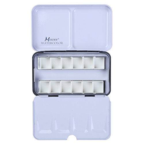 MEEDEN Empty Watercolor Tins Palette Paint Case with 12 Pcs Half Pans