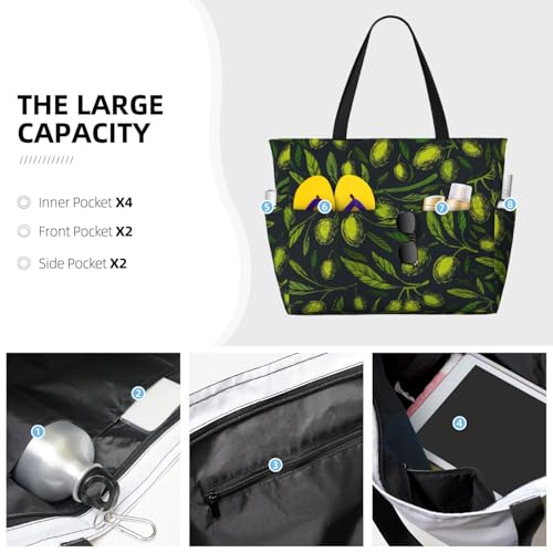 Green Branch Olive Print Beach Pool Bags Tote For Women Ladies Large Gym Tote Carry On Bag For Weekender Travel Waterproof3