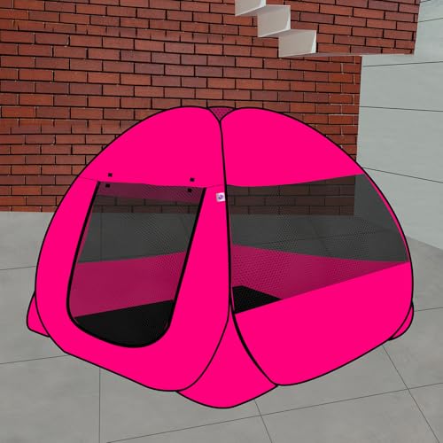 Image of Foldable Delightful Patterns Popup Kids Play Tent House for Multi Purpose|PlayTent House for up to 10 YearOld Kids Girls&Boys|Mosquito Net Design Tent for Kids|Multicolor,Tent House Theme(Pink-Pink)