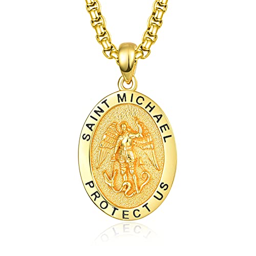 KINGWHYTE 聖ミカエル/聖クリストファー ネックレス S925スターリングシルバー 大天使 聖ミカエル 守る 米国ペンダント ジュエリー 卒業ギフト レディース メンズ, 20*25 mm / 0.78*0.98 inch, スターリングシルバー, 宝石なしの商品画像（Amazon）