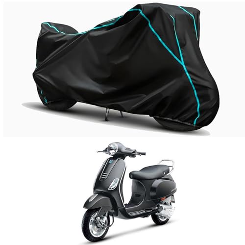 Image of Waterproof Bike Body Cover Compatible for | Vespa VXL 125 | Taffeta Fabric, Sky Piping Design, Bottom Elastic Fit | Dustproof, Sun UV & Rain Protection for All Weather.