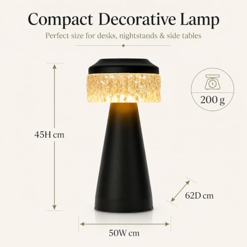 Image of One94Store Table Lamp Type-C Charging 1500mAh Battery,3 Color Dimmable Touch Control Lamp,Lamps for Home Decor and Bedroom, Living Room, Restaurant,Outdoor Use (Diamond Mesh - Black)