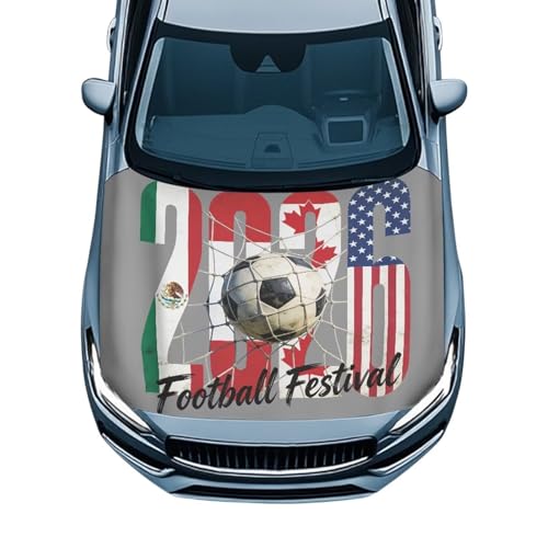 Image of 2026 Football Festival Car Hood Cover Stretch Car Hood Cover Wrap Fashion Car Bonnet Banner Automotive Hood Covers Accessory Decorative Universal Fit for Most Cars Sedans