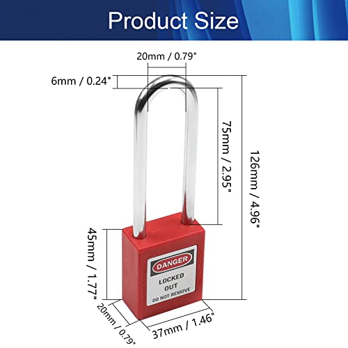 Image of 3PCS 6mm Latch Handle Diameter Lockout Tagout Locks Safety Padlock Loto Locks Keyed Differently PA Lock Out Tag Out Steel Shackle Small Luggage Padlocks Red