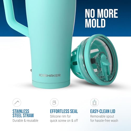 Image of Ice Shaker 40 oz Tumbler with Handle and Straw | 40oz Mint | Cold for 30+ Hours | 2-in-1 Tumbler Shaker Bottle | Odor-Free 40 ounce Bottle for Water, Protein Shakes, Smoothies, Cocktails
