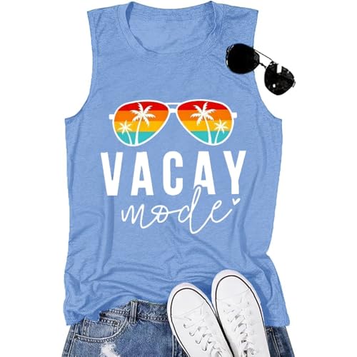 Image of Vacay Mode T Shirts for Women Summer Beach Hawaii Vacation Short Sleeve Tops Holiday Cruise Getaway T Shirts