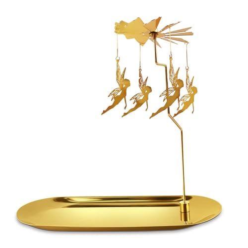 Portacandele Rotante Dorato, Portacandele Rotante con Vassoio, Portacandele Girevole Termico, Carosello di Candele, rotante in metallo, per centrotavola da tavolo, San Valentino (elfo)