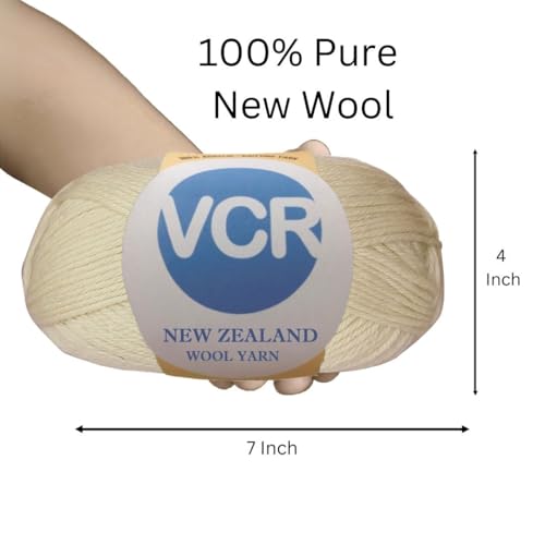 Image of VCR Beige Chunky Wool Yarn, 100 Grams, Hank, 196 Meters, 100% New Zealand Wool Knitting Yarn, Soft Crosia Thread Suitable for Baby Blankets & Booties Pack of 1