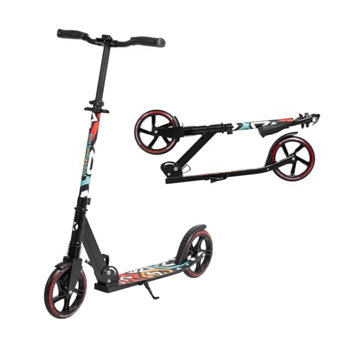 Leogreen Trottinette Scooter Pliable, Trottinette de Ville Ajustable en Hauteur & Pliable avec béquill, Roues à 205 mm, Trottinette Stable en Aluminium, pour...