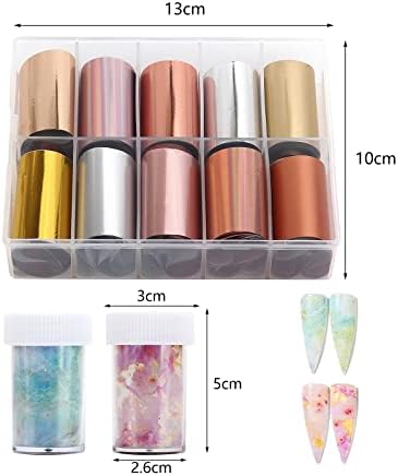 Yokilly 12 Rolls Nail Foil Transfer Sticker,10 Rolls Metallic Color Nail Holographic Paper 2 Rolls Marble Series Nail Foils Nail Art Adhesive Sticker for Manicure Gel DIY Nails Tips Decorations