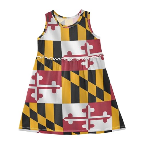 Traditional Maryland Us State Flag Summer Girl Dresses Cotton Dress Sleeveless Toddler Outfits Clothes Size 2t