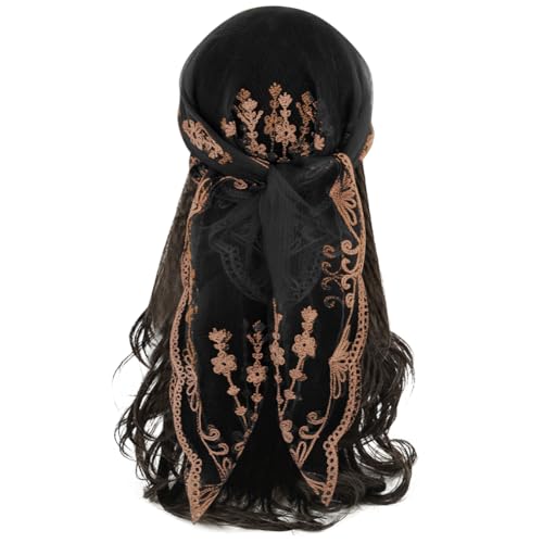 KABAKE Womens Flower Embroidery Head Scarf Large 31.5 Inch Headband Sheer Hair Bandana for Women Girls