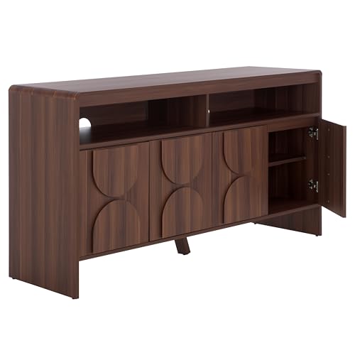 SAFAVIEH Arsenio TV Stand for up to 65" Flatscreen, Walnut Brown, 4 Doors with Interior Storage, 2 Shelves, Sideboard Entertainment Media Console (MED3101A)