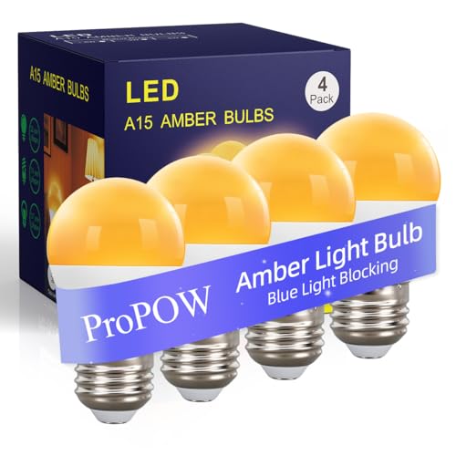 1800K Amber Sleep Light Bulbs - Blue Light Blocking, Dimmable A15 E26 LED Bulbs (3W, 25W Eqv) for Healthy Sleep, Bedroom & Nursery, 4 Pack
