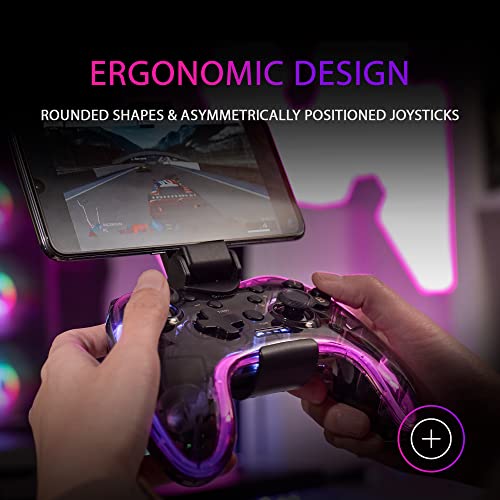 Mars Gaming MGP-BT, Manette de Jeu Bluetooth 5.0, RGB Neon, Adaptateur Smartphone, Gyroscope et Vibration Haptique, Joysticks Analogiques, Contrôleur Switch, PC, Mac, Android, iOS, Raspberry Pi, PS3