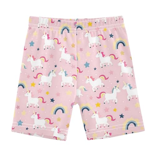 Cute Unicorns Pink Prints Girls Shorts Elastic Waist Sports Shorts Girls Leggings Pants for 4-10 Years