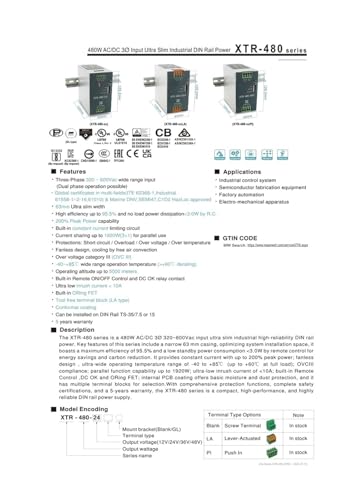 Alimentation à découpage triphasée robuste 320W 24V basse consommation XTR-480-24LA - 3