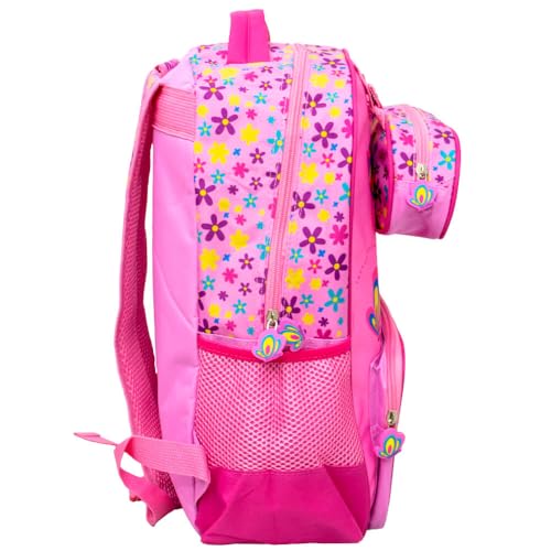 Mochila Escolar Show da Luna, Infantil com Estojo, Rosa com Flores e Borboletas