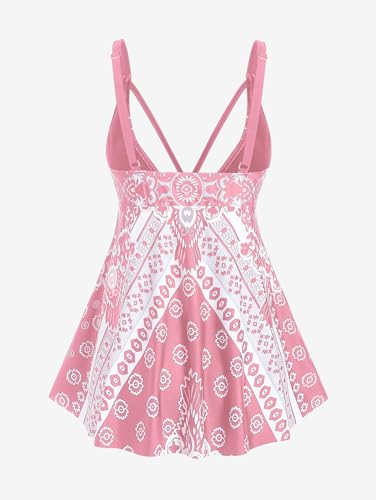 ROSE GAL Rosegal Womens Plus Size Tribal Geo Print Crisscross Padded Boyshorts Tankini Swimsuit2