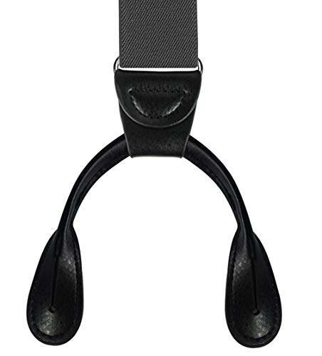 Moulen Men's Y-Back 1.4 Inches Wide Button End Elastic Adjustable Suspenders, Gray #TOP3