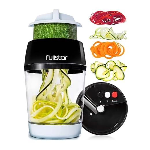Fullstar Vegetable Spiralizer Vegetable Slicer - 4 in 1 Zucchini Spaghetti Maker Zoodle Maker Veggie Spiralizer Adjustable Handheld Spiralizer Zucchini Noodle Maker Zucchini Spiralizer with Container