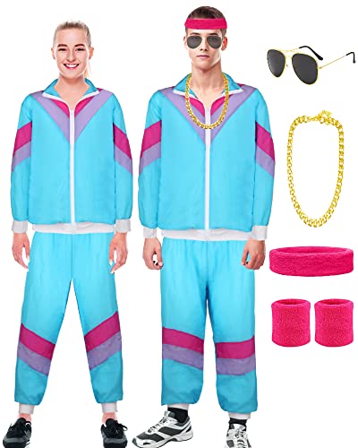 YADODO Deguisement Annee 80 Homme Femme Survêtement Ensemble avec Veste et Pantalon Déguisement Année 80 90 Accessoire Costume Annee 80 Deguisement Disco pour Carnaval, Soirée Deguise, Jogging (XXL) Cover