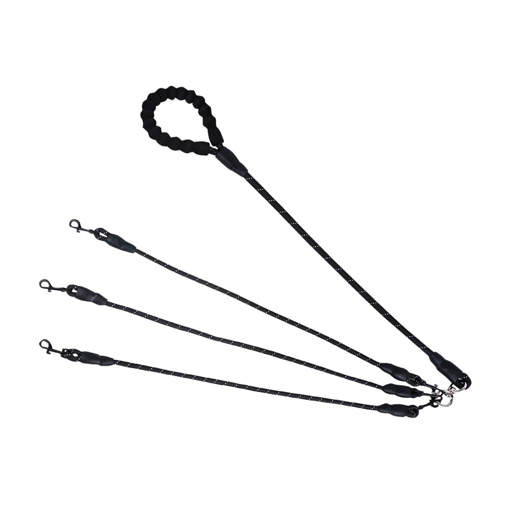 Four Dog Leash,Comfortable Four Dog with Reflective,360 Swivel No Tangle 4 Dog Training Leash,for Multiple Large Medium Small Dogs (Black, Three
