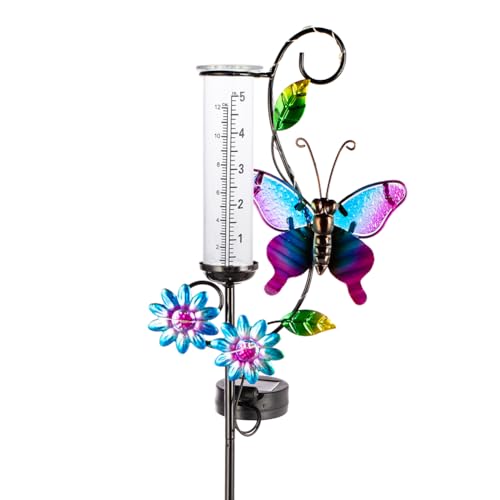 HOBYLUBY Butterfly Rain Gauge with 5 Inch Glass Tube, Solar