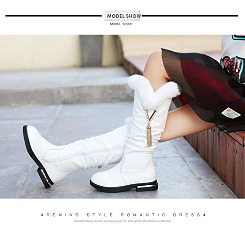 Girls Knee High Boots Leather Snow Bootie Girls Soft Faux Fur Lining Winter Boots with Side Zipper Kids Tall Riding Mid Calf Boots for Little Kid Big Kid3