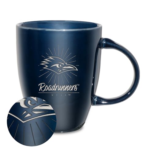 Rico Industries NCAA Texas-San Antonio Roadrunners - UTSA Sunburst Navy 18oz Laser Engraved Ceramic Lustre Mug