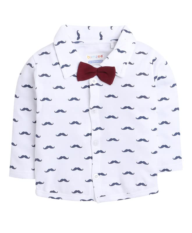 Image of BUMZEE Boys Regular Fit Full Sleeves Collar Neck Cotton Shirt Waistcoat Pant Set with Applique Bow