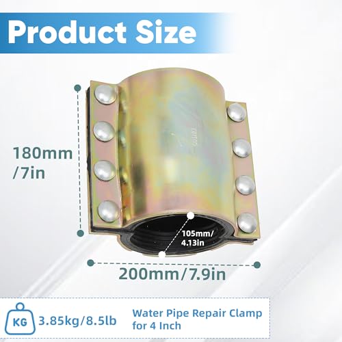Water Pipe Repair Clamp for 4 Inch Leak Sealer Pipe, Emergency Pipe Repair Kit, Plumbing Leak Fix Tool for PE/PVC/Steel/Iron Pipes - Image 3