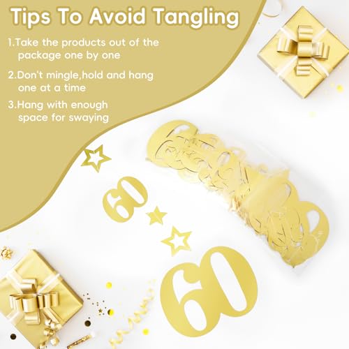Image of Eucutur Gold 60th Birthday Decorations for Men Women, Pre-Strung Glitter Twinkle Number 60 Years Old Vintage 1966 Hanging Streamer Banner Party Supplies, Cheers 60th Birthday Anniversary Decor