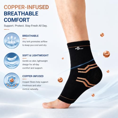 Image of ABIRAM Copper Ankle Brace for Men & Women - Adjustable Compression Sleeve with Support Strap for Daily Stability - Breathable Lightweight Support for All-Day Wear, Walking, Work & Light Activity