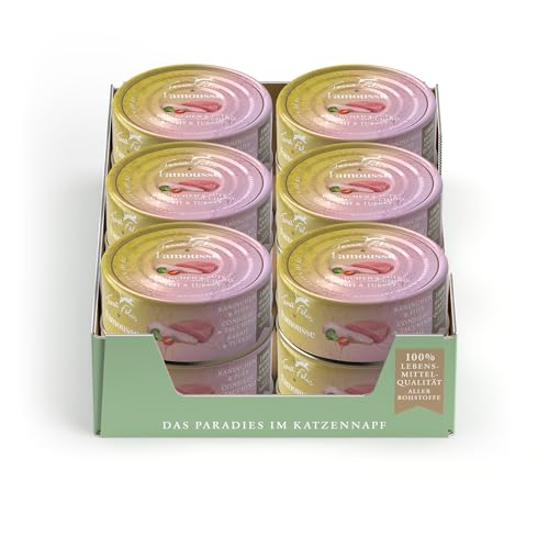 TERRA FELIS Kaninchen & Pute - Famousse Nassfutter, 12x80g I Premium Katzenfutter in 100% Lebensmittelqualität Aller Rohstoffe I Hergestellt in Bayern | zuckerfrei & getreidefrei I Alleinfuttermittel