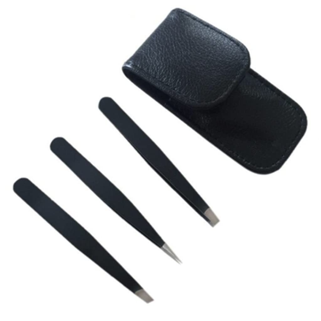 Set di 3 pinzette per sopracciglia, in acciaio inox, kit di strumenti per la rimozione dei peli con punte appuntite, oblique e piatte, in custodia portatile