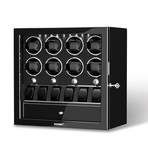dukwin watch winder for 468 automatic watches lockable winders with watch holders and jewelry storage super quiet motor with high-gloss finish built-in illumination
