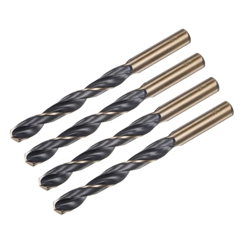 sourcing map 4pcs Jobber Drill Bits 10.5mm (0.413) Black Nitride & Gold Titanium Coated M2 High Speed Steel (HSS) Twist Drill Bits for Stainless Steel Aluminum Alloy Metal