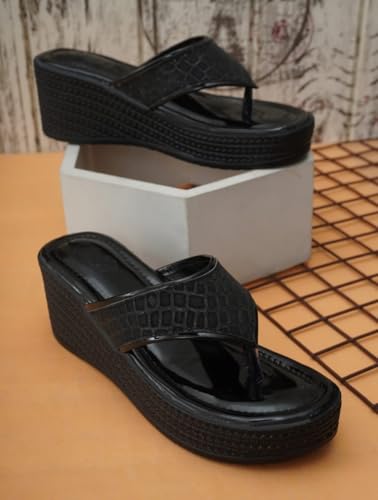 Image of Women's Wedge Heel Flip Flops | Stylish Platform Slippers for Women | Soft Cushioned Comfort | Anti-Slip Sandals | Casual Slip-On Thong Sandals