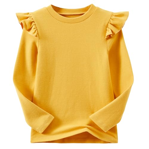 Niyage Girls Cotton Long Sleeve T-Shirt Toddler Comfort Soft Thick Basic Crewneck Tee Tops with Ruffles Trim