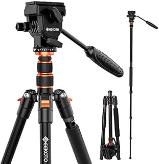 GEEKOTO 77 Inches Video Camera Tripod, Aluminum Tripod with 1/4" Screws Fluid Drag