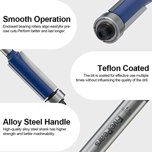 Fivepears 4Pcs Flush Trim Router Bits Set 1/4 Inch Shank, Bottom Bearing Flush Cut Trim Router Bit For Woodworking, 1/4", 5/16", 3/8", 1/2" Diameter #TOP2